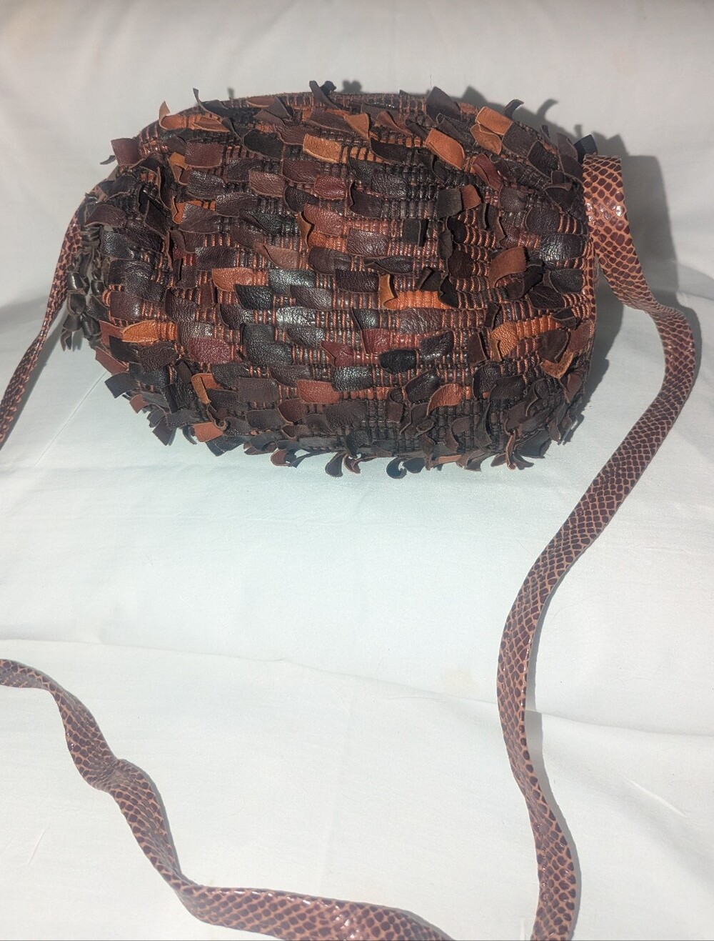 Vintage The Narda Collection Handwoven Leather Shag Crossbody Bag